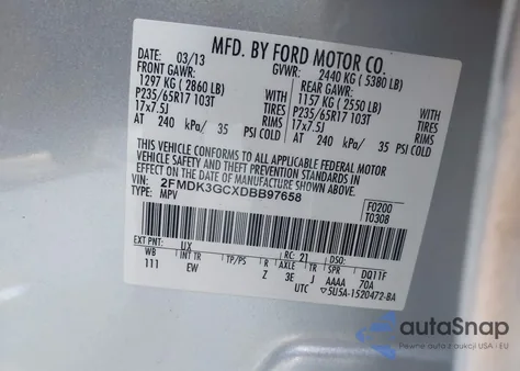 2013 Ford Edge Se z USA, uszkodzony, nr VIN 2FMDK3GCXDBB97658